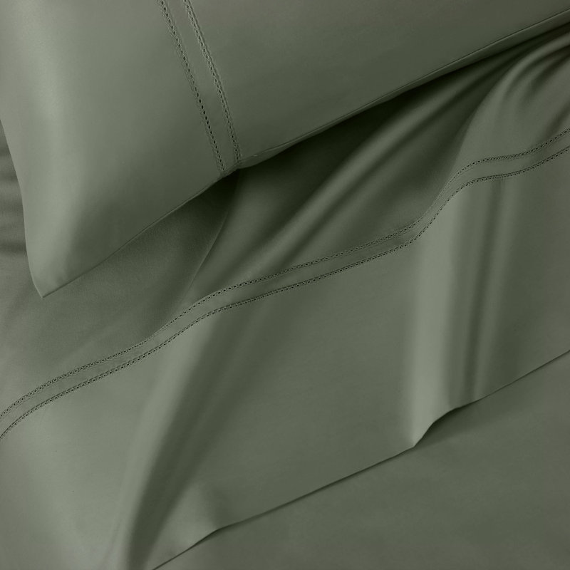 Yalda Egyptian Cotton Sateen Sheet Set , California King Sheet Set with 2 Pillowcases, Green