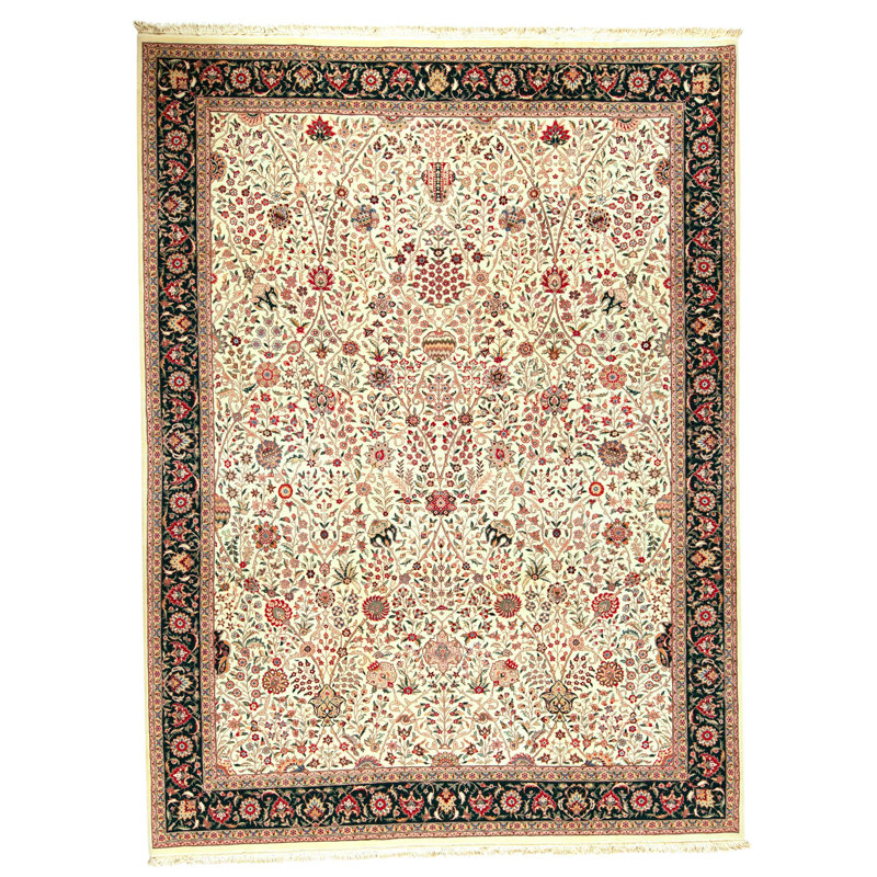 Tapis ivoire et vert noué à la main de haute qualité