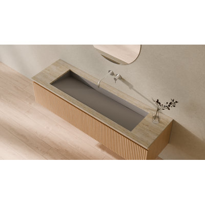 Badeloft 48.8" x 16.1" Rectangular Stone Resin Undermount Ramp Bathroom Sink UB-04-XL-MGRY in Matte Gray