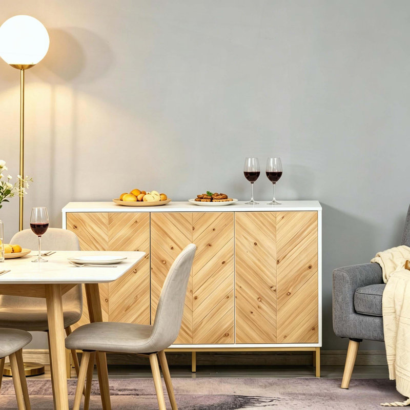 Compact Sideboard Cabinet with Chevron Pattern