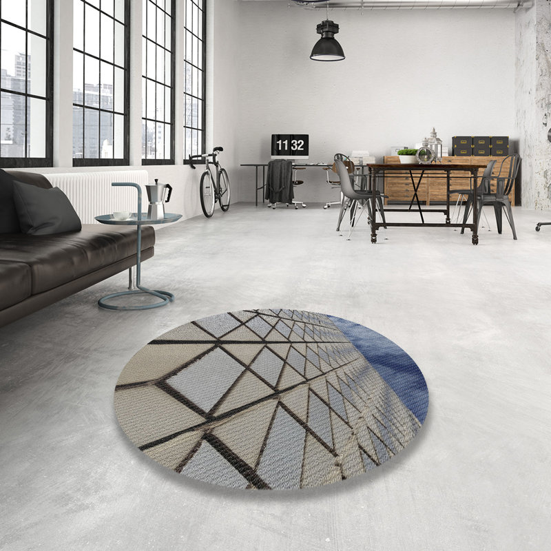 Tapis beige Geometric, Rond 6 pi