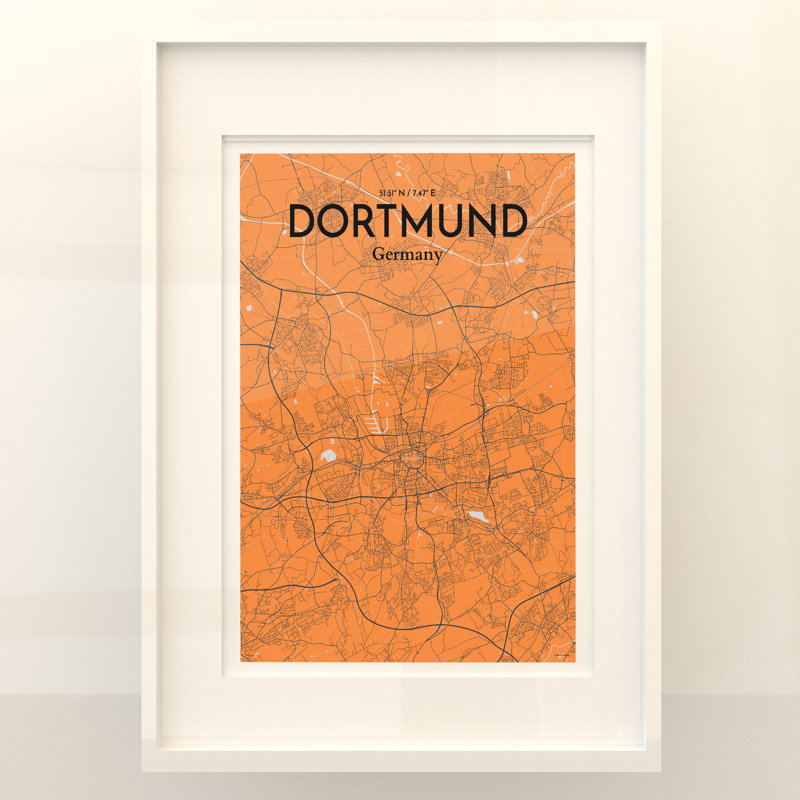 Dortmund City Map In Orange - No Frame Print, 27.6cm H x 19.7cm W x 0.05cm D