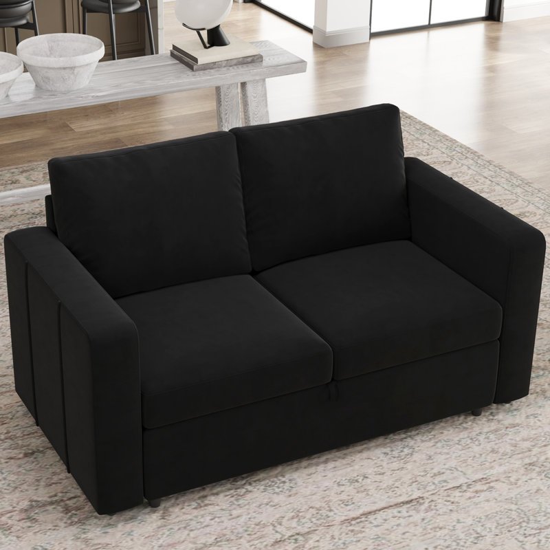 Rafael Loveseat Sofa With Under-Seat-Storage, Blue Velvet
