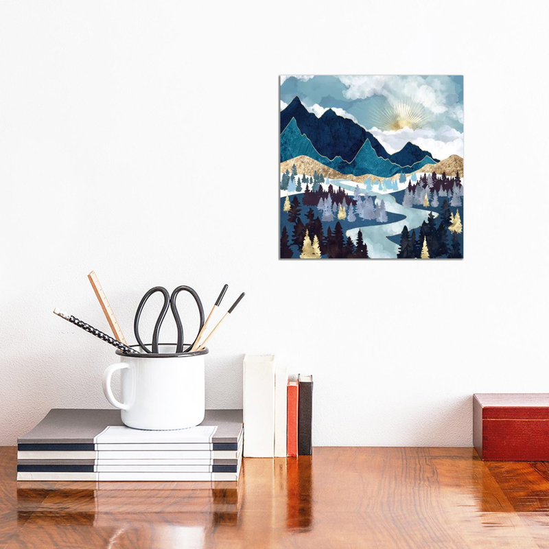 Valley Sunrise - impression d'art graphique, Aucun mat, H 26 po x l 26 po x P 1,5 po, Toile avec cadre noir patiné