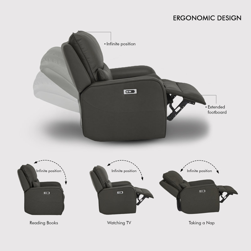 48.5" Oversized Faux Leather Power Recliner with Adjustable Headrest, Gray Faux Leather