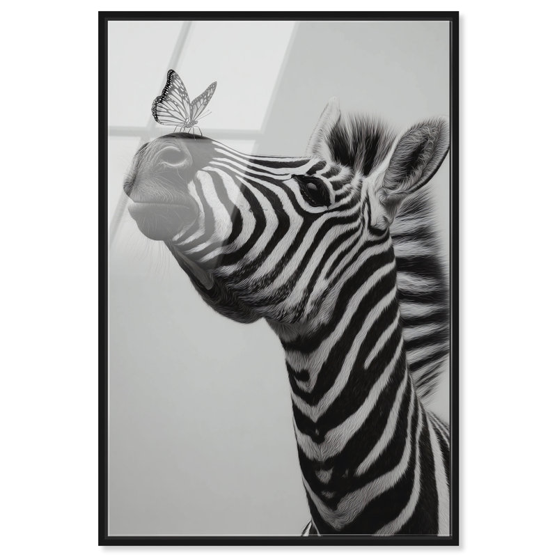 Décoration murale encadrée "Zebra Tiny Invité II" par Notoriart, H 37 po x l 25 po, Cadre noir