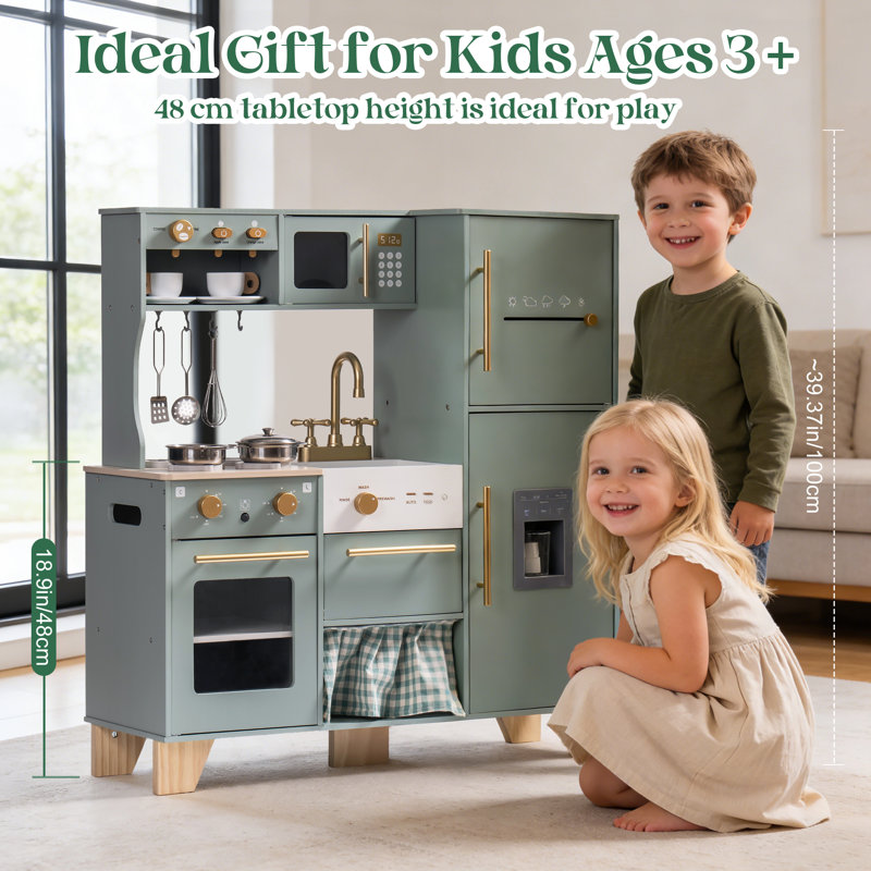 Wooden Play Kitchen & Accessories Set, Preschool Kitchen Set, Modern Kitchen Playset