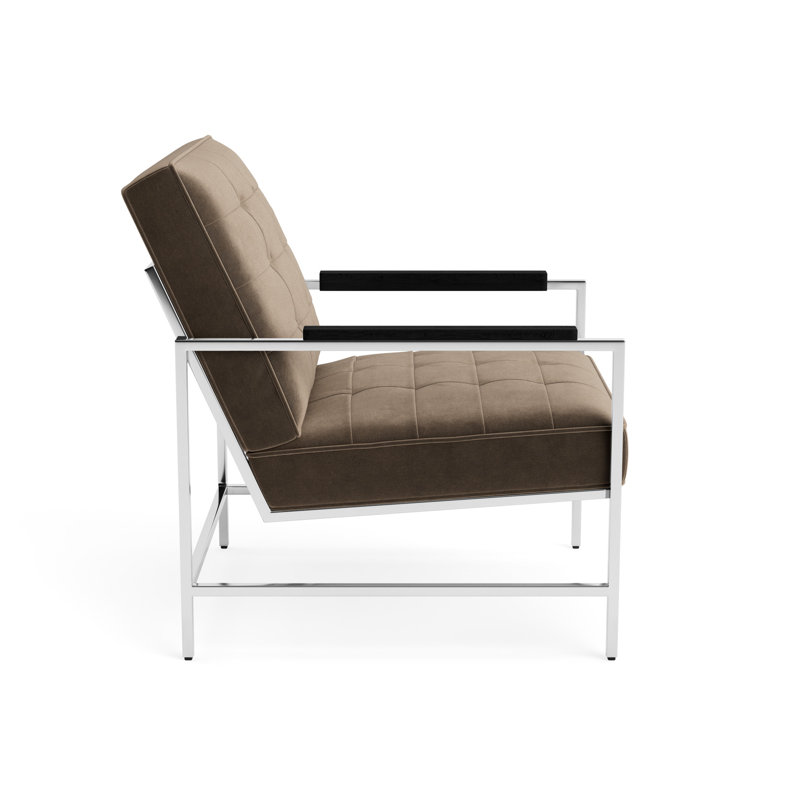 Major Arm Chair, Black, Performance Velvet - Otter, Polished Stainless Steel