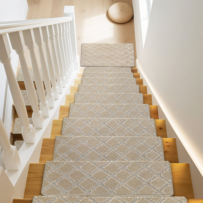Tapis d'escalier Rease, Treillis diamant crème gris