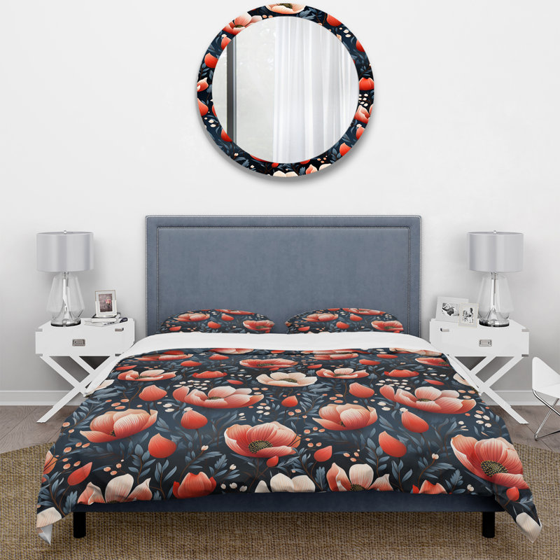 Ensemble de housse de couette Red Mystic Aura Floral Fusion, Housse de couette pour grand lit et 2 taies décor