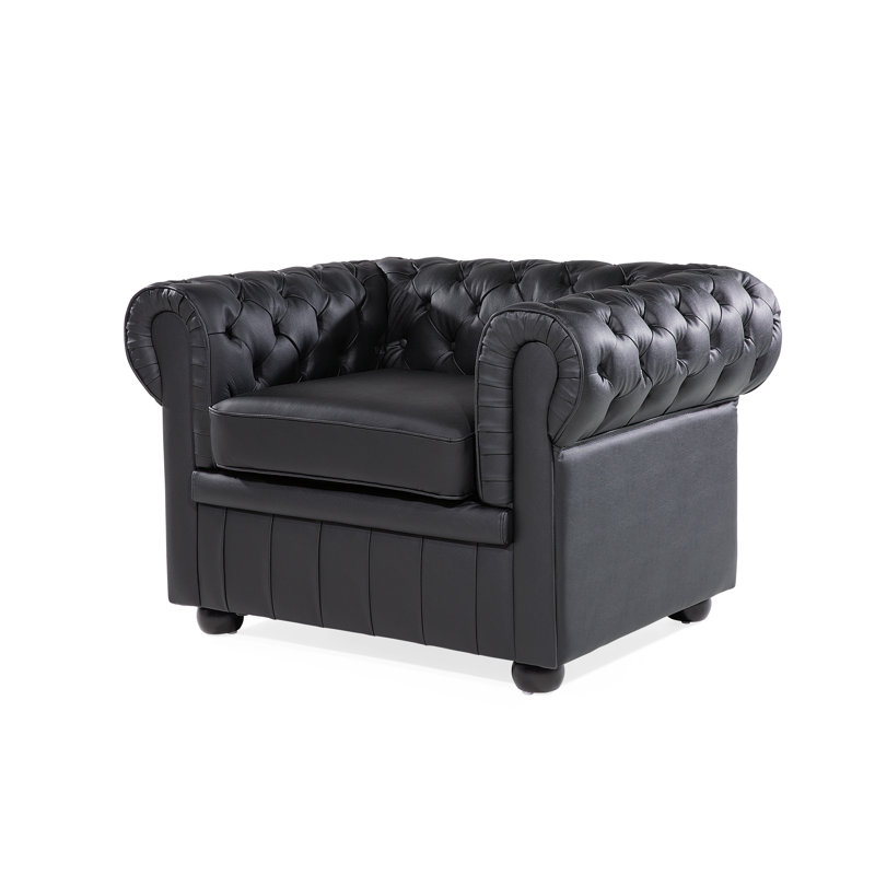 Impriano Faux Leather Chesterfield Chair, Black Leather Match