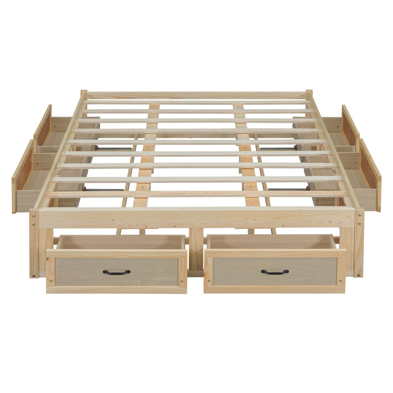 Grand lit plateforme avec 6 tiroirs de rangement, Brun, Grand lit