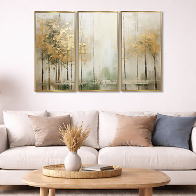 Minimalism Beige And Gold Forest II - Forest Wall Art Print Set