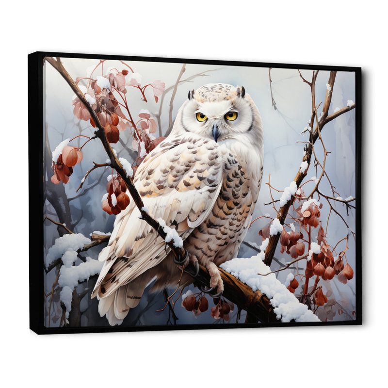 «Snowy Owl Winter III - Winter Landscape», reproduction sur toile encadrée, H 12 po x l 20 po x P 1 po, Cadre flottant noir