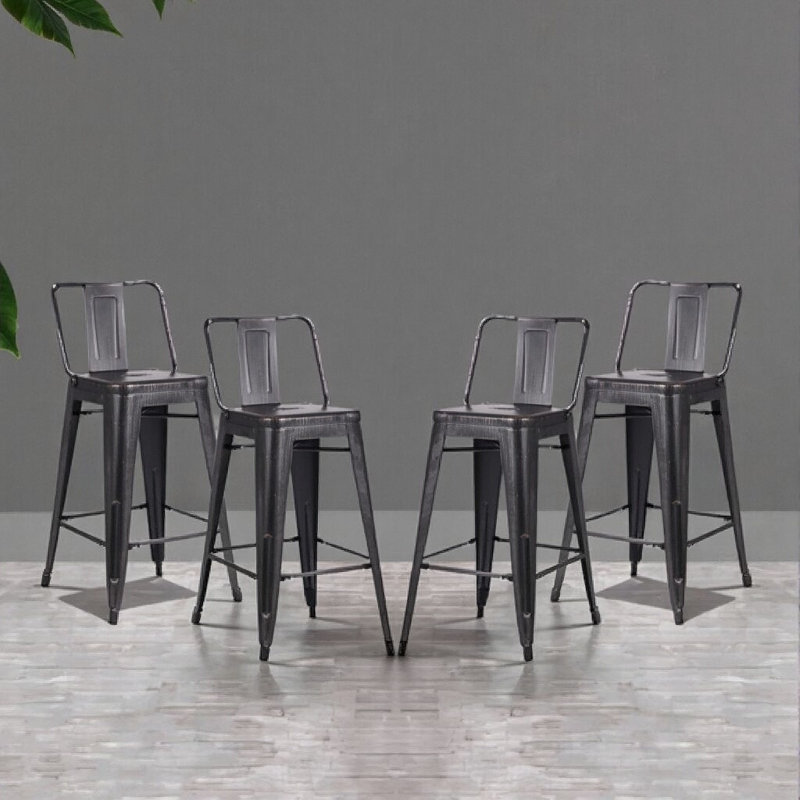 Ensemble de 4 tabourets de bar 24 po noir sablé industriel rustique contemporain avec dossier