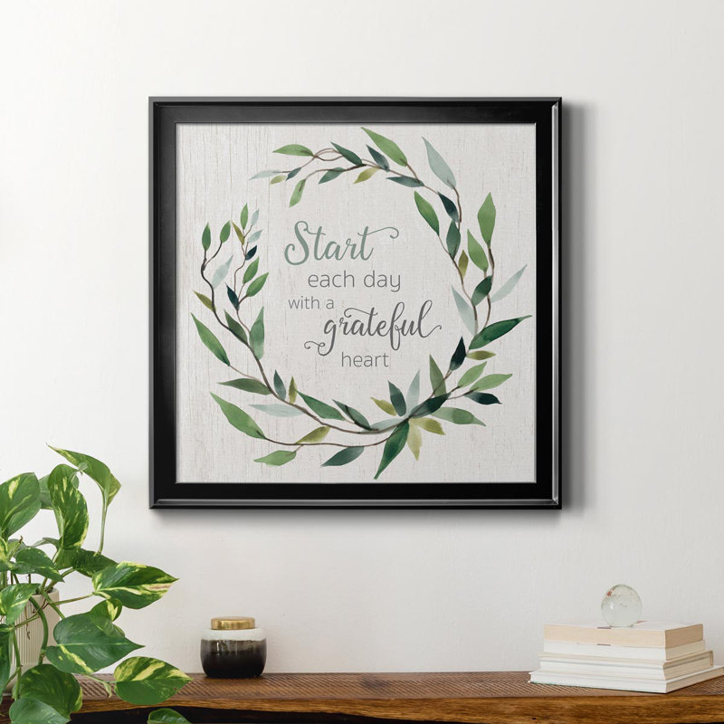«Grateful Heart Greenery», art textuel sur toile, H 34,5 po x l 34,5 po x P 1,5 po, Toile noire
