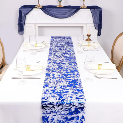 2 Pieces Royal Blue Table Runner, Sequin Glitter Foil Metallic Thin Mesh Runner Roll 11"x108" Blue Table Decorations for Wedding Birthday Party Christmas Graduations