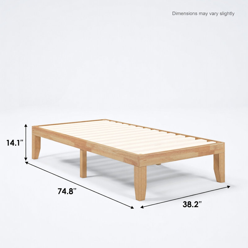 Base de lit simple en bois avec lattes en bois massif - Finition noyer brun naturel, pas de sommier tapissier, base plateforme moderne à profil bas pour matelas simple