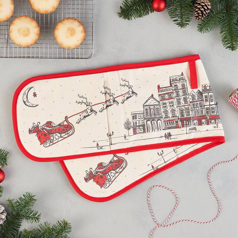 Victoria Eggs Hand Illustrated Santa's Sleigh Oven Glove 18 x 82cm