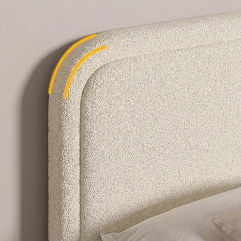 Lit plateforme tapissier Bensu Boucle, Crème, Grand lit
