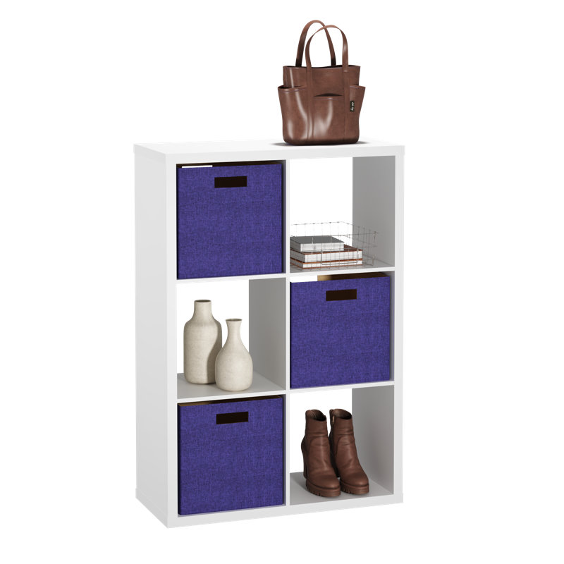 Bibliothèque décorative à 6 cubes avec bacs en tissu, Mauve