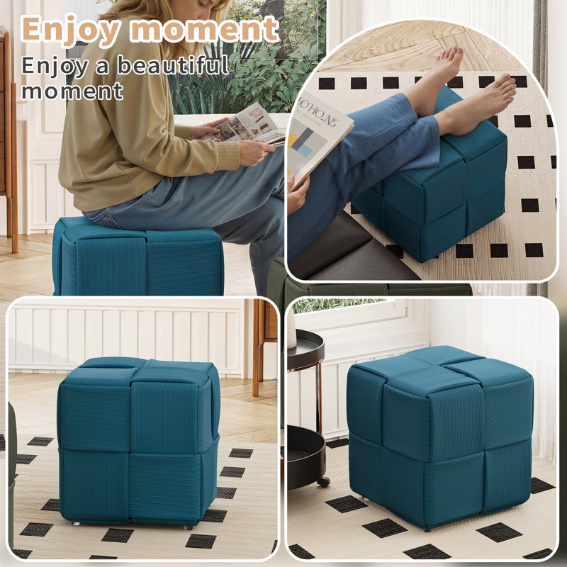 Ottoman Foot Rest Soft And Comfortable Ottoman Square Corduroy Woven Design Sofa Stool Biue, Blue