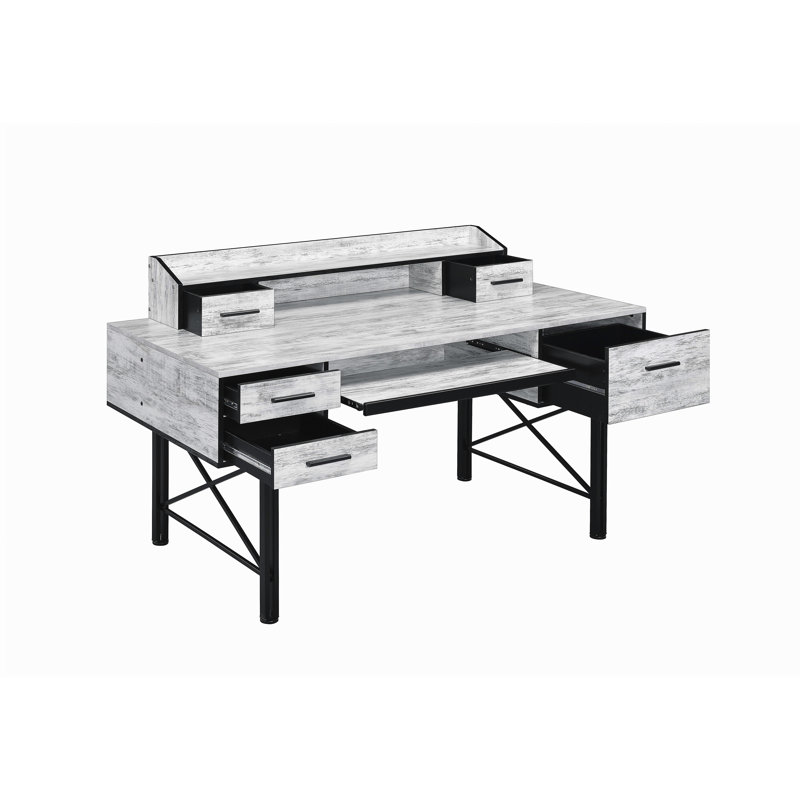 Bureau d'ordinateur à 5 tiroirs rétro noir et blanc