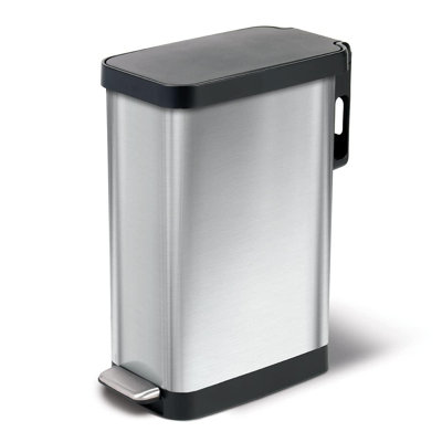 Slim Trash Can With Odor Protection, Narrow Kitchen Garbage Bin With Soft Close Lid, Step On Foot Pedal And Waste Bag Roll Holder, Stainless Steel, 12 Gallon/45 Liter, (Stainless Steel)