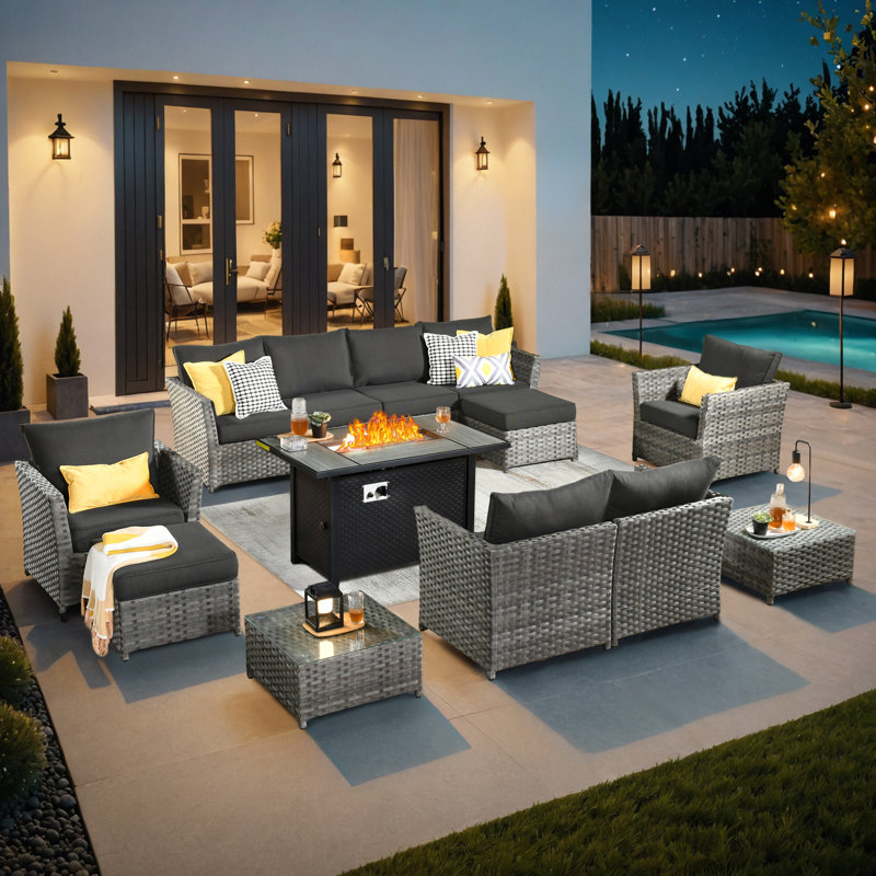 Ignatz 8 - Person Patio Conversation Set with Cushions, Black