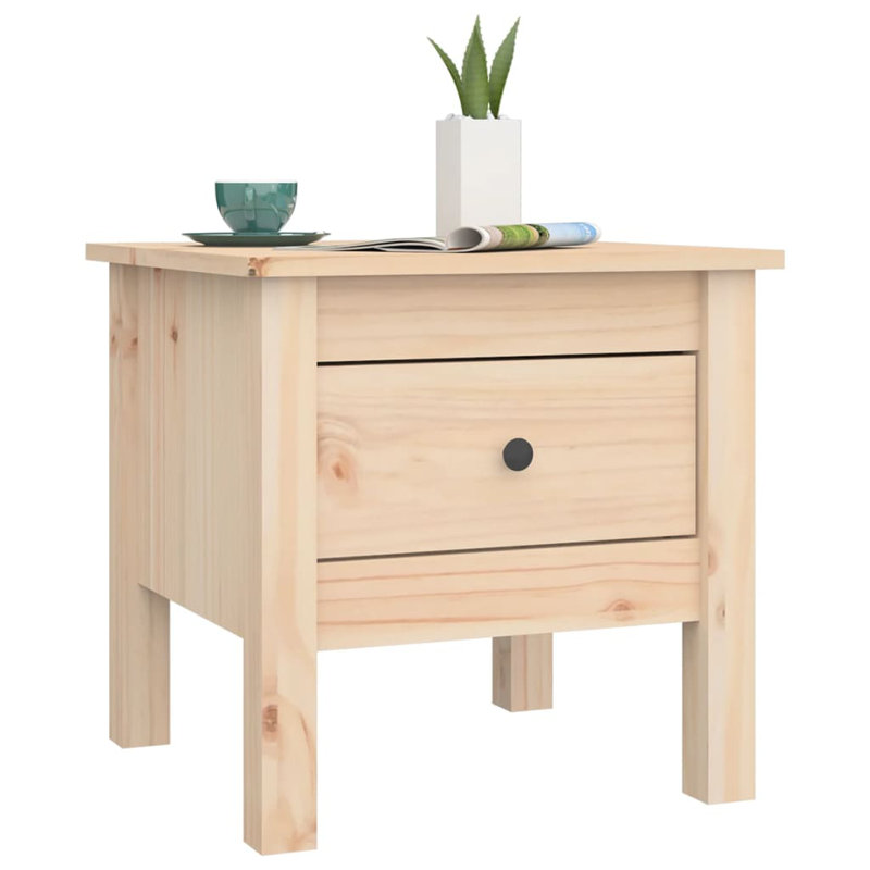 Coffee Table Console Side Table with Storage Drawer Solid Wood Pine, 15.4" H x 15.7" W x 15.7" D, Light Brown