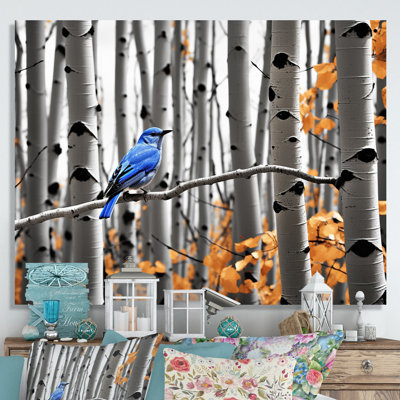 Bjarmi " Monochrome Blue Gray Bird In Forest II "