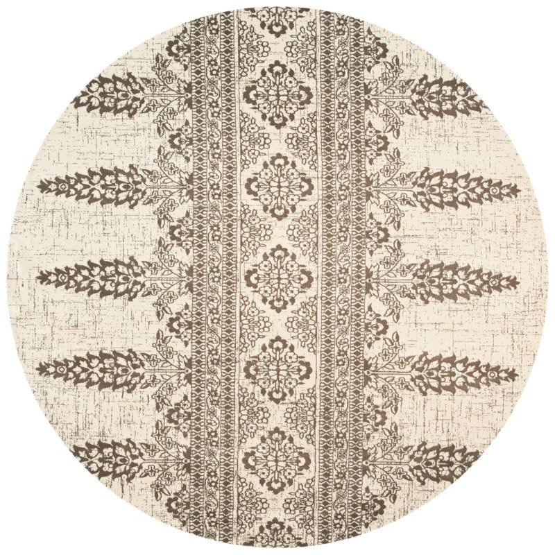 Annette Floral Ivory/Silver Area Rug, Round 6'7"