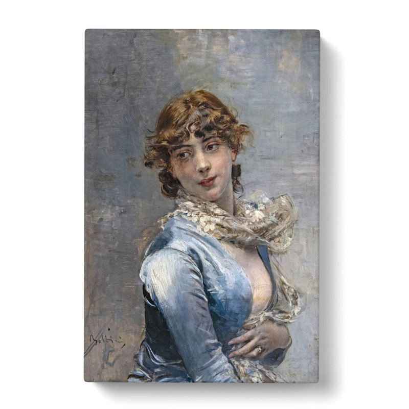Elegant Lady In Blue by Giovanni Boldini - Wrapped Canvas Painting, 50cm H x 35cm W x 3cm D