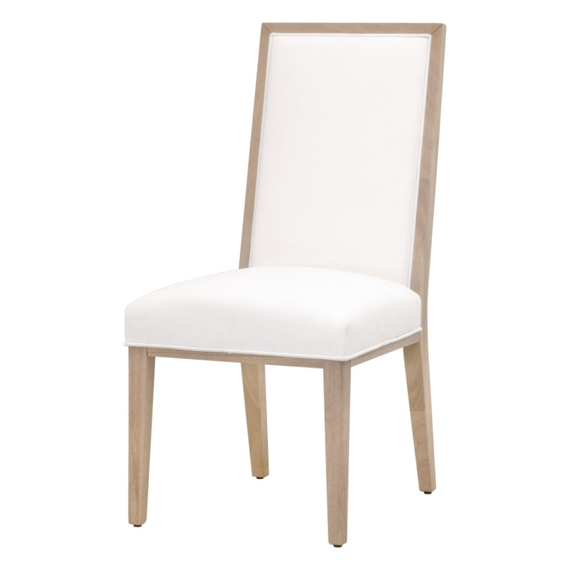 Natural Rubberwood Upholstered Dining Side Chair Set in White