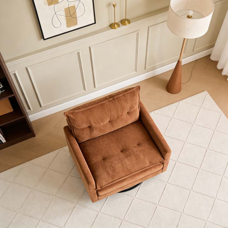 Fauteuil rembourré épais avec base en métal solide, fauteuil simple confortable, fauteuil d'appoint pivotant, Brun