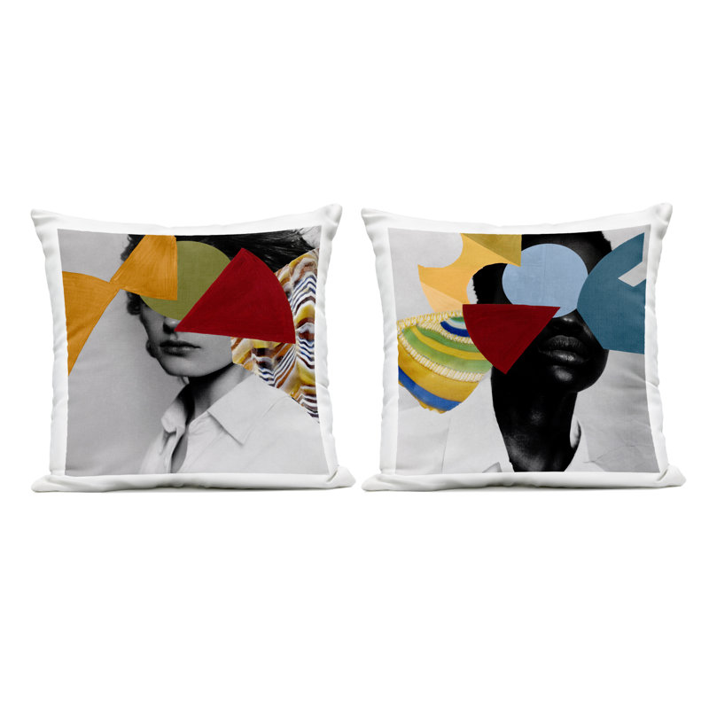 Ensemble de coussins d'extérieur 2 pièces Obscura Pop Portraits, design par Victoria Barnes