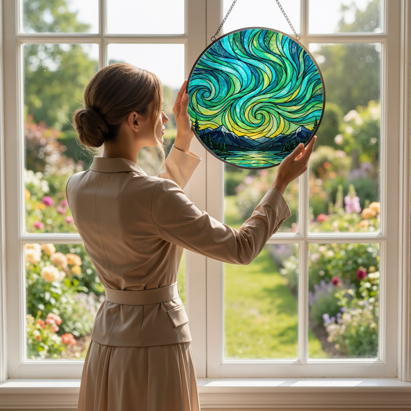 Panneau de vitrail 12 "H Swirling Sky, H 12 po x l 12 po