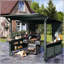Abri de jardin avec toit rigide 9X10FT avec tablettes de rangement et plateformes d'extension, structure en acier galvanisé durable pour barbecue en plein air