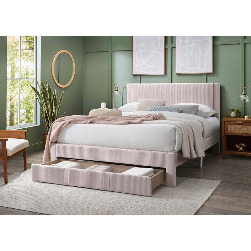 Lit de rangement en velours Mercer41, Rose clair, Double