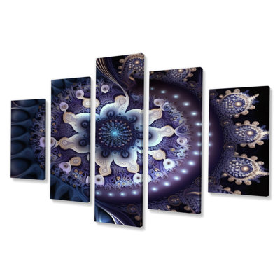  «Mandala galactique fractal mauve - Décoration murale fractales - 5 panneaux