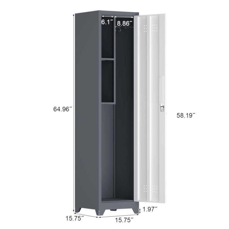 Armoire de rangement 65 po en métal avec crochets et tablettes de 65 po de hauteur - Rangement mince pour fournitures de nettoyage pour salle de bain, garage, buanderie ou salle de sport