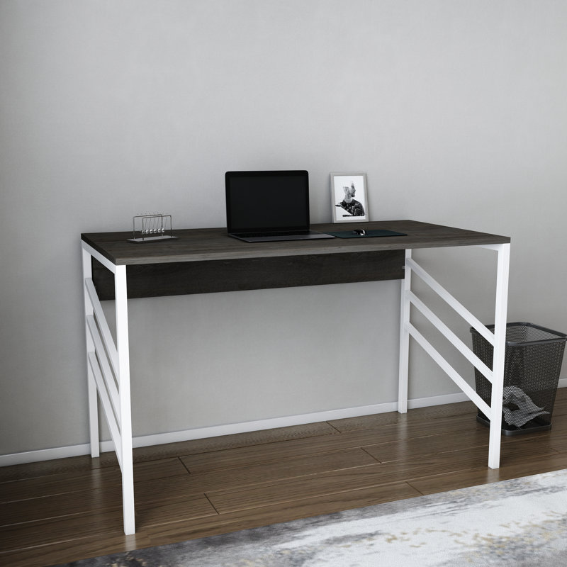 Metal Base Writing Desk, Dark Brown/White