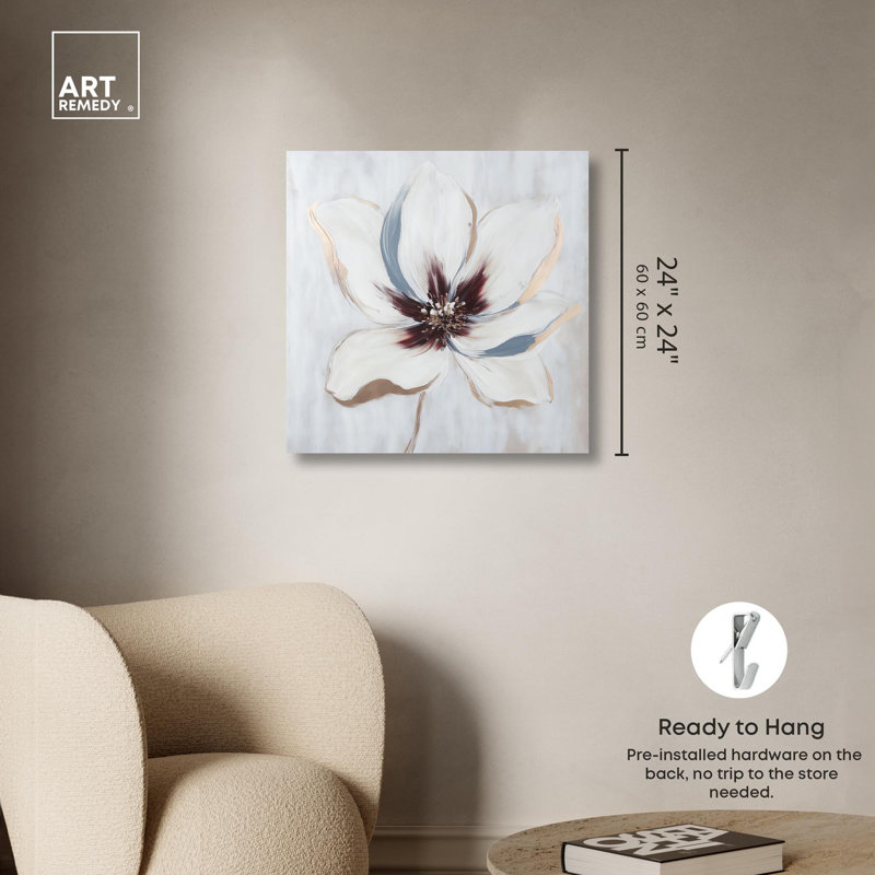 Fleur d'albâtre, art floral élégant par Art Remedy, H 24 po x l 24 po x P 1,5 po, Toile tendue