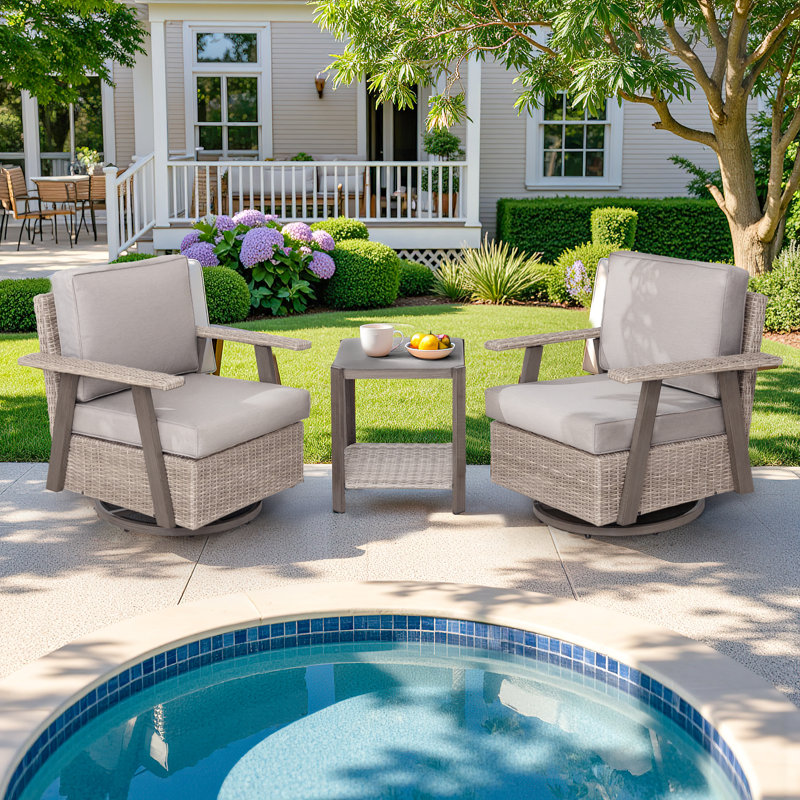 Arusha Antilles Howton 3-Piece 360-Degree Oversized Resin Wicker Outdoor Swivel Rocker Patio Chairs Set, Gray