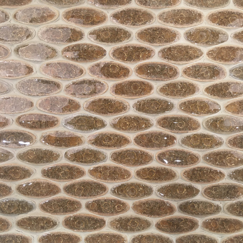 Calypso 12" x 12" Terra Cotta/Glass Oval Mosaic Wall Tile, Clay