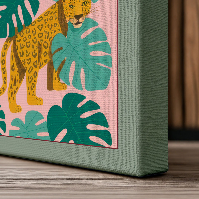 Jungle Cats Among Leaves Tropical - Print, 30x20 - 76.2 x 50.8 cm, Sage Border