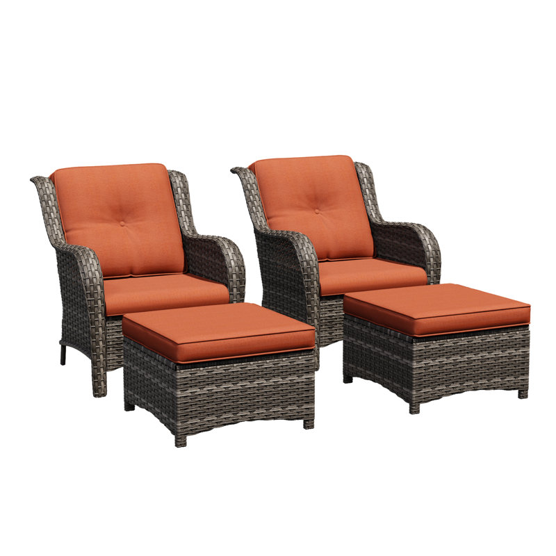 Netta 4-Piece Rattan Outdoor Seating Group with Cushions, Orange