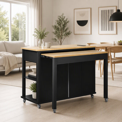 Kitchen Island with Extendable Dining Table, Storage, and Power Outlet
