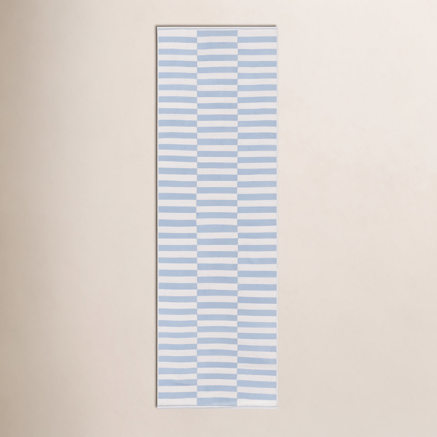 Ilona Ivory Light Blue Striped Cotton Rug, Rectangle 2'3" x 5'