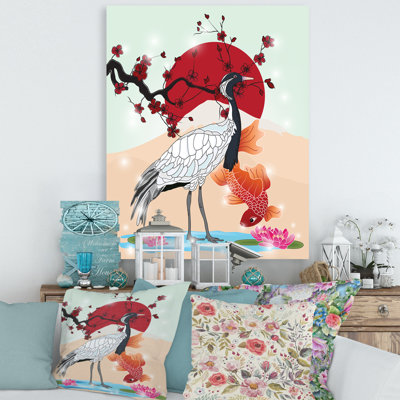 " Crane Bird And Koi Fish "